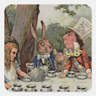 Pegatina Cuadrada MadHatter, Fiesta del té caprichoso