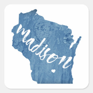 Pegatina Cuadrada Madison, Grano de Madera Wisconsin