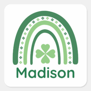 Pegatina Cuadrada Madison Name Clover Boho Rainbow