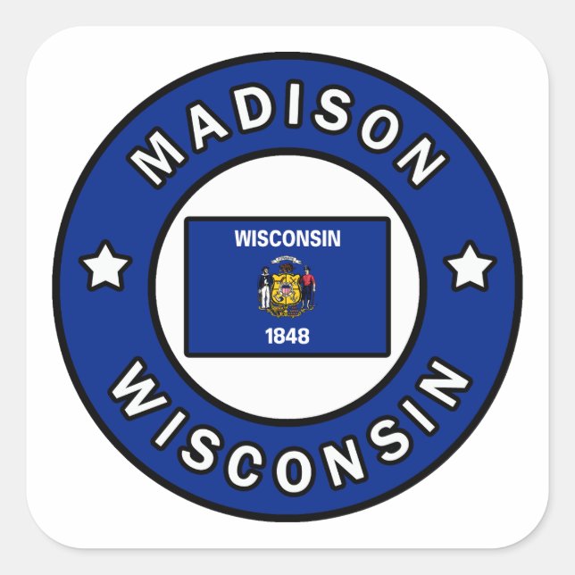 Pegatina Cuadrada Madison Wisconsin (Anverso)
