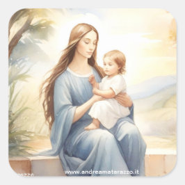 Pegatina Cuadrada Madonna con el niño Jesús