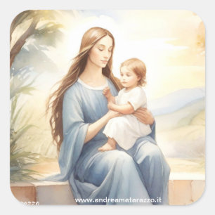Pegatina Cuadrada Madonna con el niño Jesús