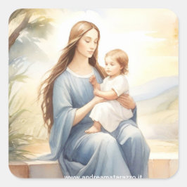 Pegatina Cuadrada Madonna con el niño Jesús