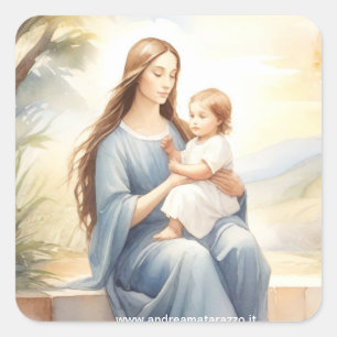 Pegatina Cuadrada Madonna con el niño Jesús