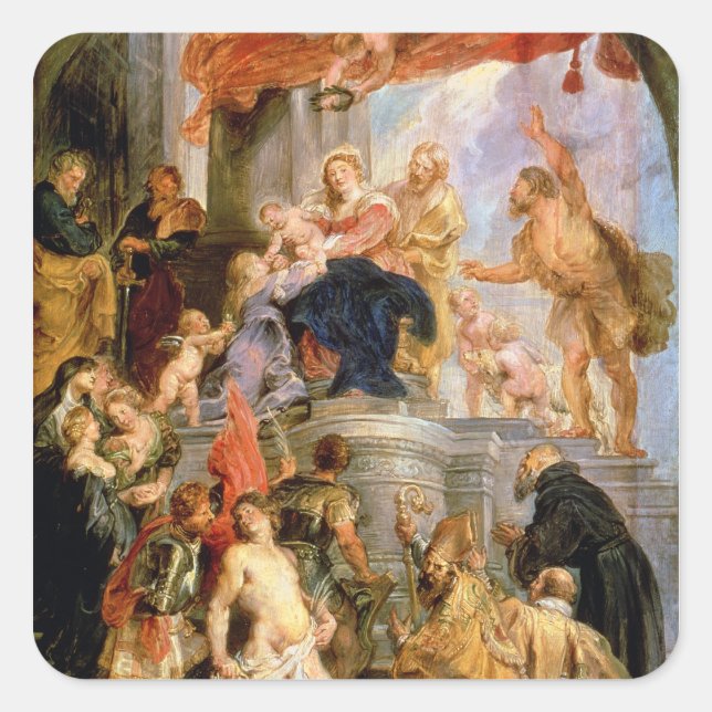 Pegatina Cuadrada Madonna con niño (Anverso)