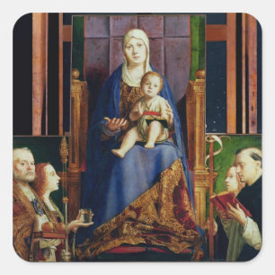 Pegatina Cuadrada Madonna con San Nicolás de Bari