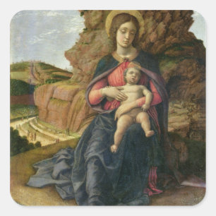 Pegatina Cuadrada Madonna de la cueva, 1488-90 (tempera en el panel)