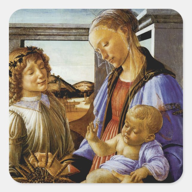Pegatina Cuadrada Madonna de la eucaristía (Anverso)