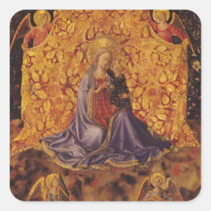 Pegatina Cuadrada Madonna de la humildad con el niño y los ángeles