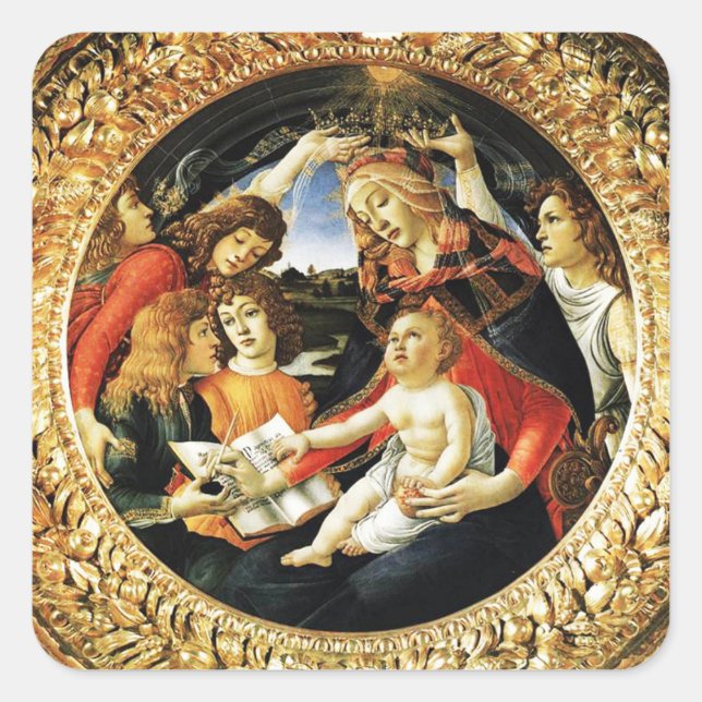 Pegatina Cuadrada Madonna de la plaza Magnificat (Anverso)