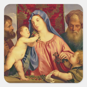 Pegatina Cuadrada Madonna de las cerezas con José