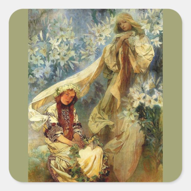 Pegatina Cuadrada Madonna de los Lilies 1905 (Anverso)
