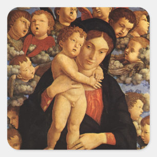 Pegatina Cuadrada Madonna de los Querubines por Andrea Mantegna
