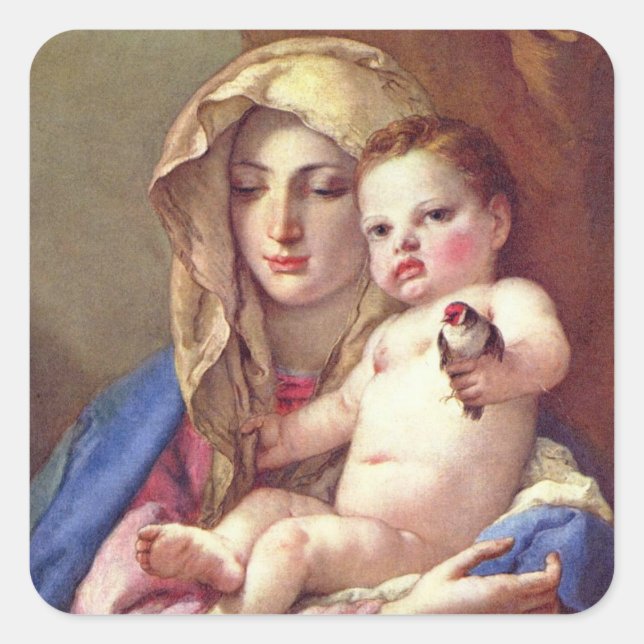 Pegatina Cuadrada Madonna del Goldfinch (Anverso)