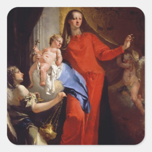 Pegatina Cuadrada Madonna del Rosario (aceite sobre lienzo)