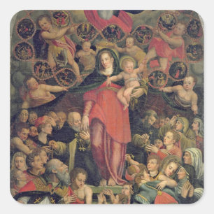 Pegatina Cuadrada Madonna del rosario, c.1569 (aceite en lona)
