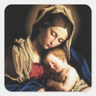 PEGATINA CUADRADA MADONNA E HIJO