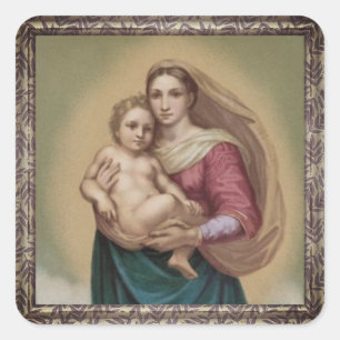 Pegatina Cuadrada Madonna Vintage Y Niño