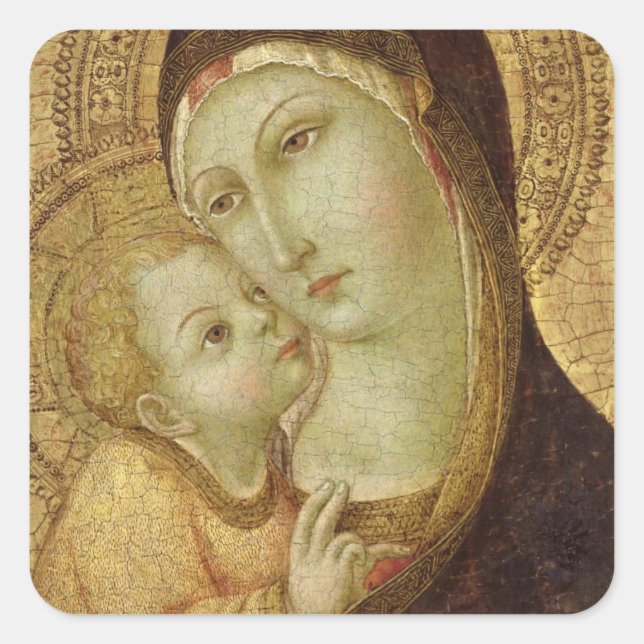 Pegatina Cuadrada Madonna y el niño (Anverso)
