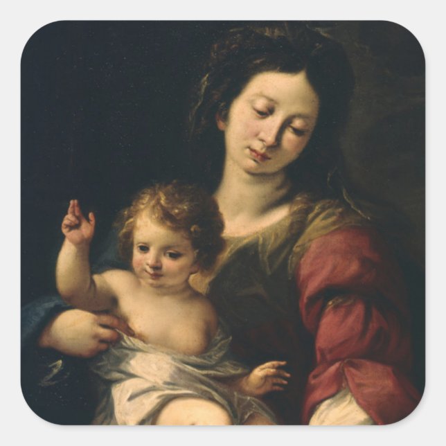 Pegatina Cuadrada Madonna y el niño (Anverso)