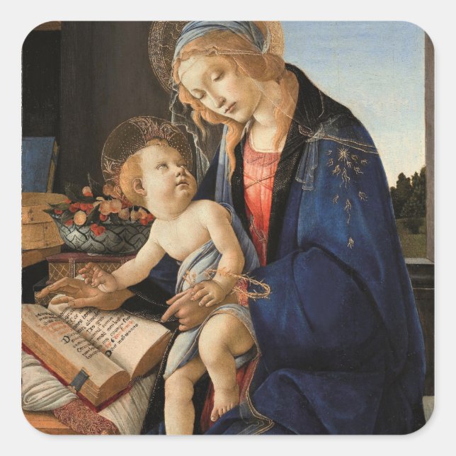 Pegatina Cuadrada Madonna y el niño (Anverso)