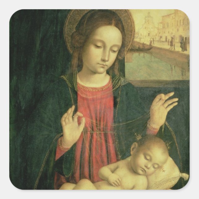 Pegatina Cuadrada Madonna y el niño (Anverso)