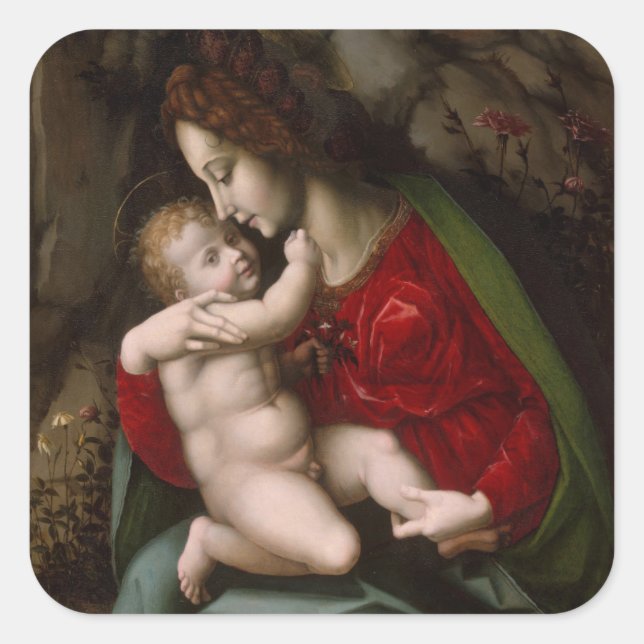 Pegatina Cuadrada Madonna y el niño, alrededor de 1520 (Anverso)
