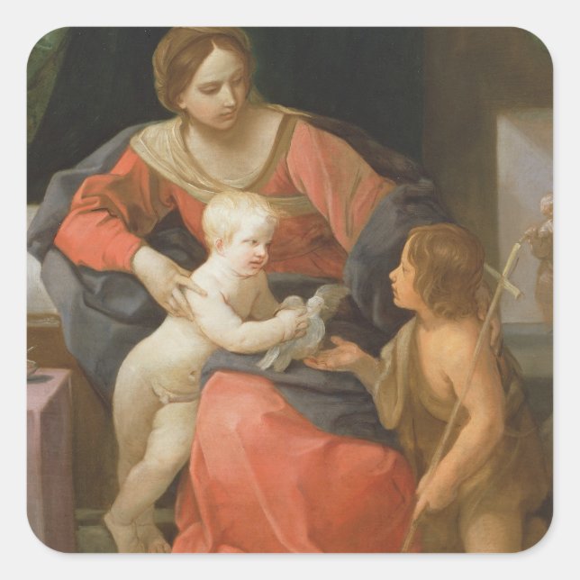 Pegatina Cuadrada Madonna y el niño con San Juan Bautista (Anverso)