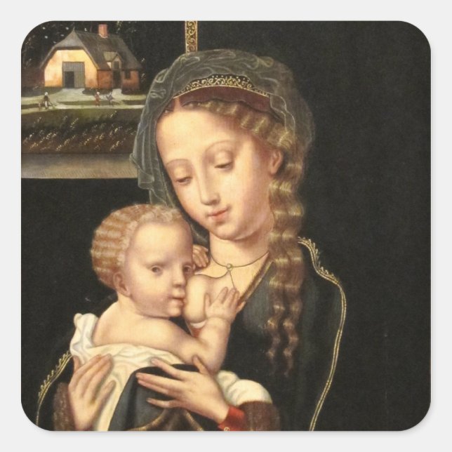 Pegatina Cuadrada Madonna y Enfermería infantil (Anverso)