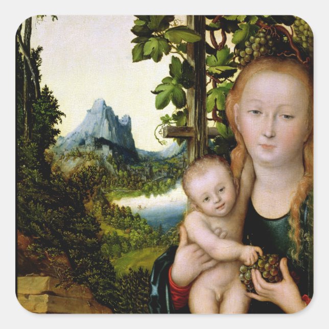 Pegatina Cuadrada Madonna y niño, c.1525 (Anverso)