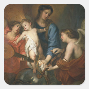 Pegatina Cuadrada Madonna y niño con ángeles