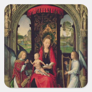 Pegatina Cuadrada Madonna y niño con dos ángeles