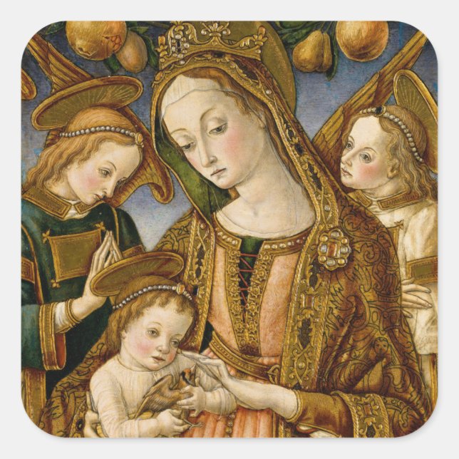 Pegatina Cuadrada Madonna y niño con dos ángeles (Anverso)