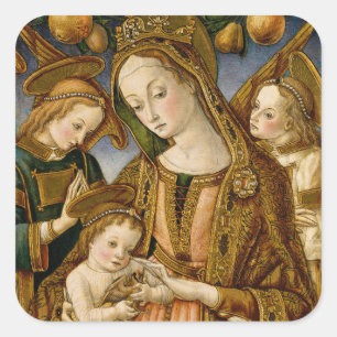 Pegatina Cuadrada Madonna y niño con dos ángeles
