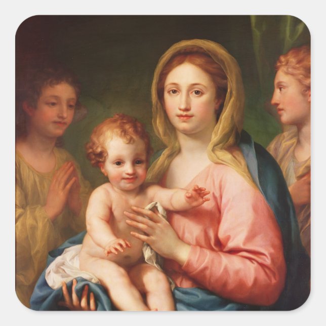 Pegatina Cuadrada Madonna y niño con dos ángeles, 1770-73 (Anverso)