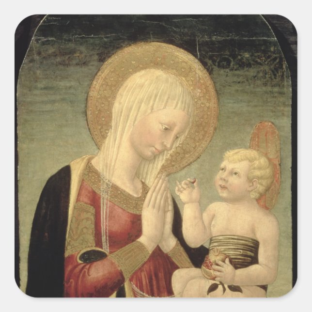 Pegatina Cuadrada Madonna y niño con granada (Anverso)
