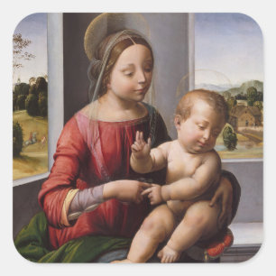 Pegatina Cuadrada Madonna y niño con San Juan Bautista