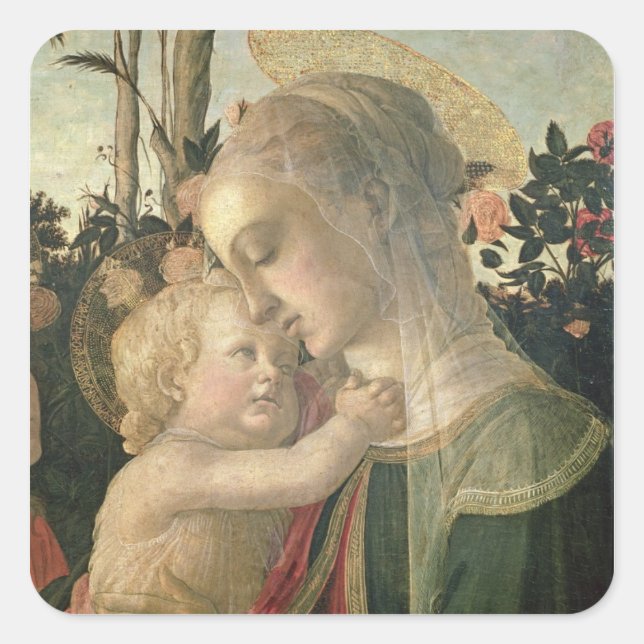 Pegatina Cuadrada Madonna y niño con San Juan Bautista, muerto (Anverso)