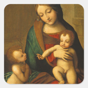 Pegatina Cuadrada Madonna y niño con santos
