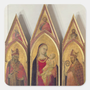 Pegatina Cuadrada Madonna y niño con SS. Nicolás y Proculus,