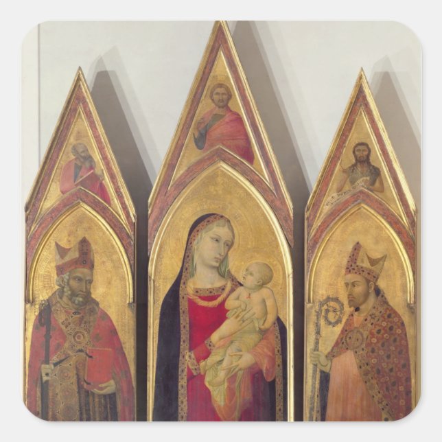 Pegatina Cuadrada Madonna y niño con SS. Nicolás y Proculus, (Anverso)