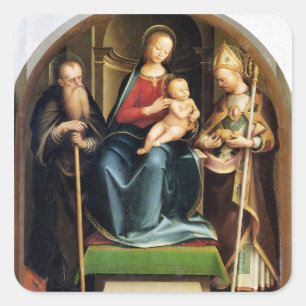 Pegatina Cuadrada Madonna y niño con St. Anthony Abbot y St.