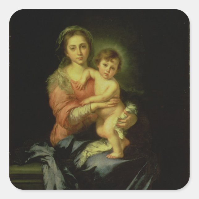 Pegatina Cuadrada Madonna y niño, después de 1638 (Anverso)