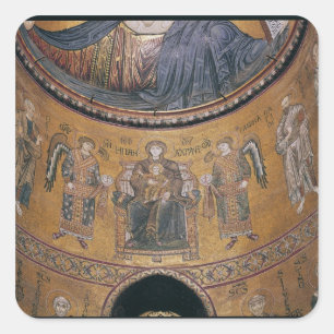 Pegatina Cuadrada Madonna y niño Enthroned
