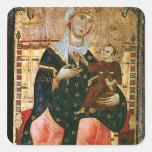Pegatina Cuadrada Madonna y niño Enthroned, c.1260