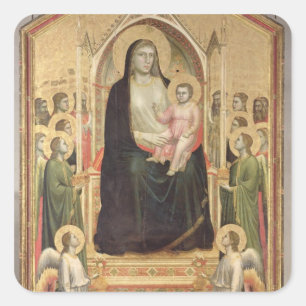 Pegatina Cuadrada Madonna y niño Enthroned, c.1300-03 (PRE-restor