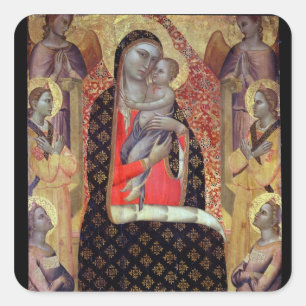 Pegatina Cuadrada Madonna y niño enthroned con seis ángeles (el