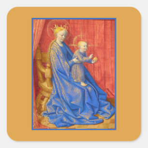 Pegatina Cuadrada Madonna y Niño entronizados Jean Fouquet Holiday