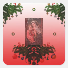 Pegatina Cuadrada Madonna y niño [Navidades]