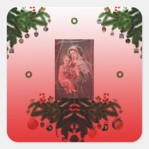 Pegatina Cuadrada Madonna y niño [Navidades]